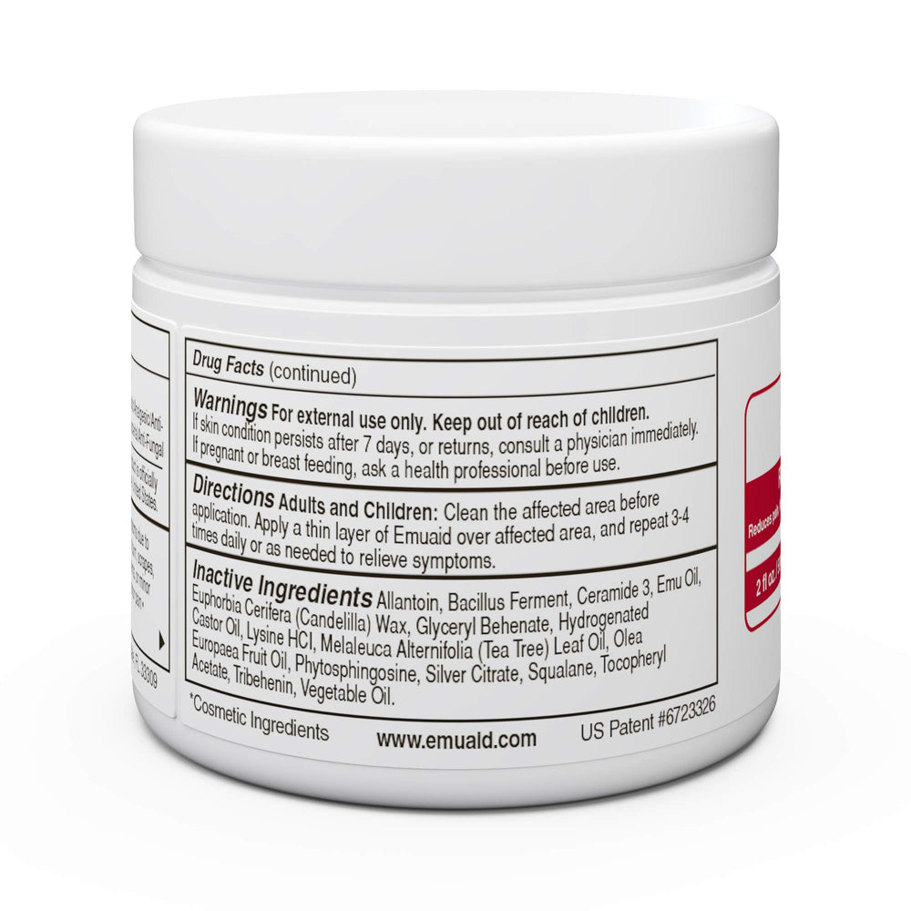 emuaidMAX packaging-label closeup emphasizing quality skincare commitment