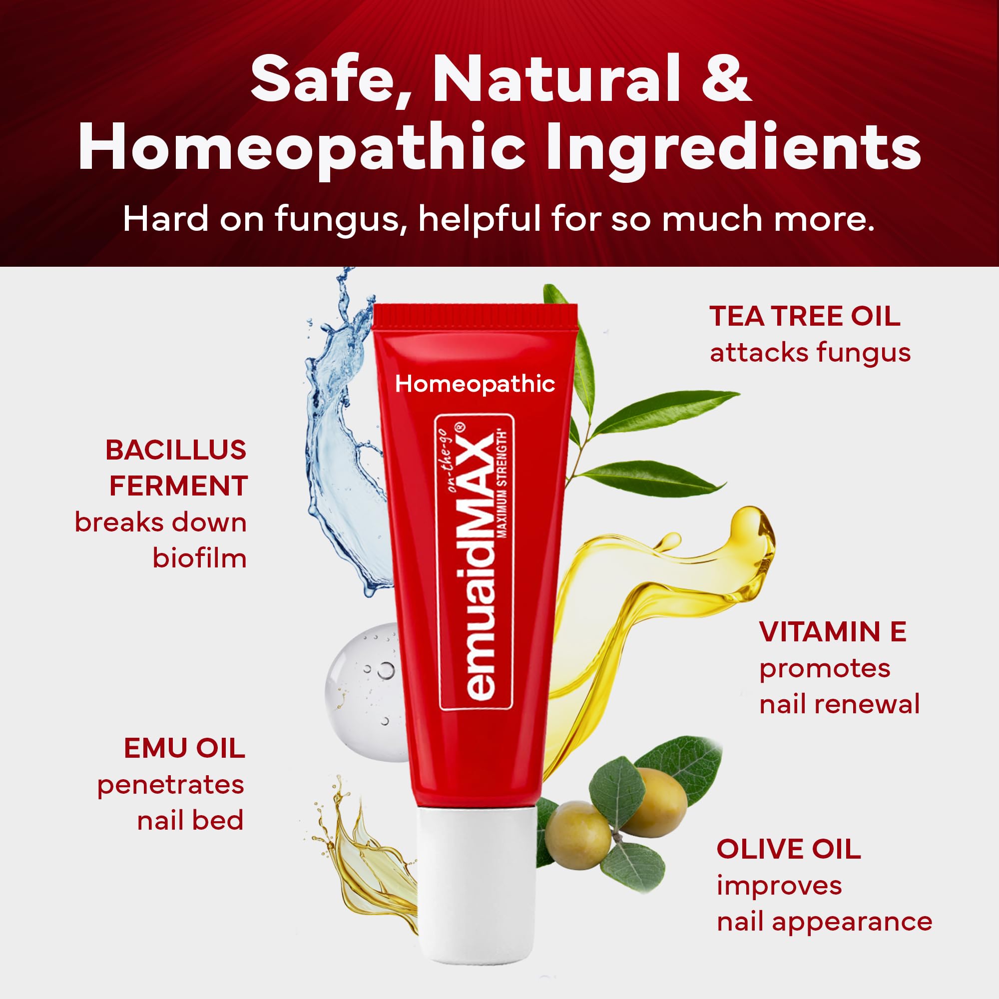 EMUAIDMAX tea tree oil-infused formulation emphasizes natural care.