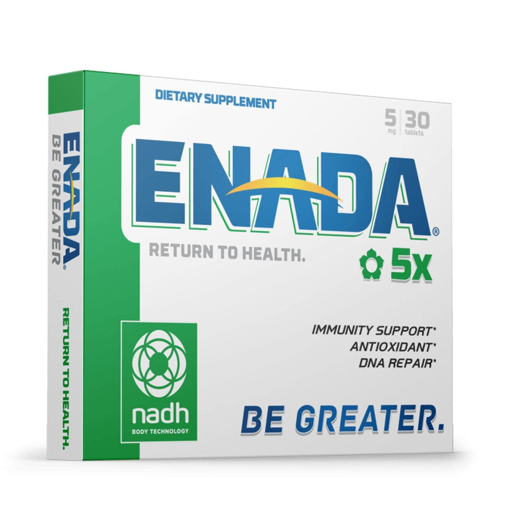 ENADA NADH 5mg tablet close-up demonstrating compact energy support for daily use