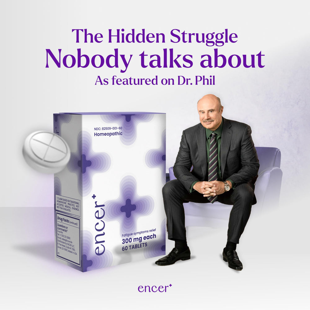 Encer bottle on table emphasizes self-care during the treatment journey.