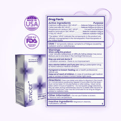 Encer quick-dissolving tablets closeup highlights fast relief from fatigue and mental fatigue.