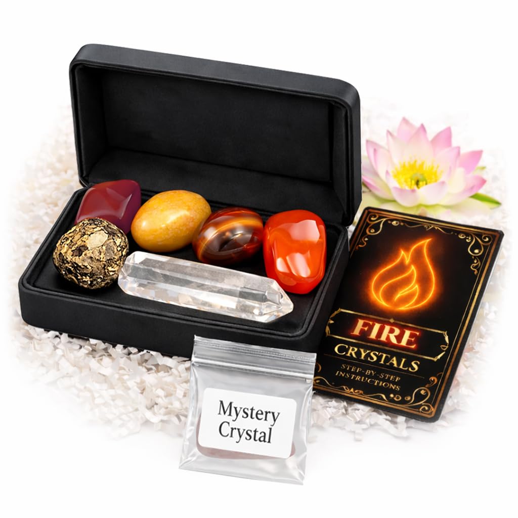 Enchanted Lion Fire Crystal Set packaging in a premium keepsake box for organized travel and home.