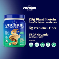 Enchant Organic Protein Powder Vanilla Almond ingredients feature non-GMO, organic North American seeds.