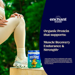 Enchant Organic Protein Powder Vanilla Almond shake demonstrates creamy texture.