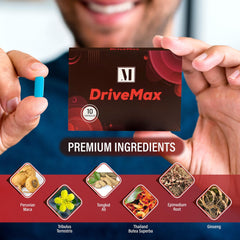 Endii DriveMax bottle label emphasizing Tongkat Ali and Tribulus botanicals.