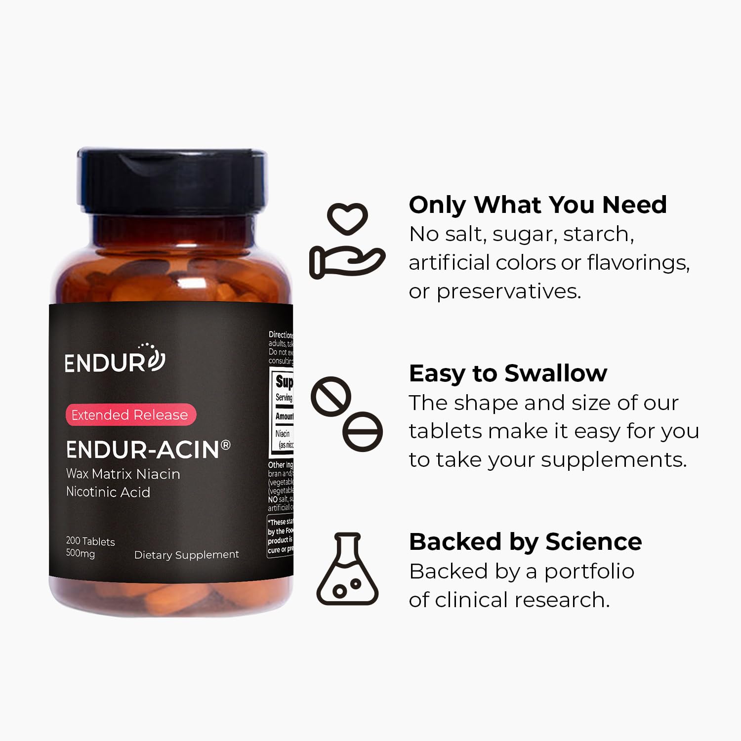 Endur-acin gluten-free vegan claim appeals to dietary preferences.