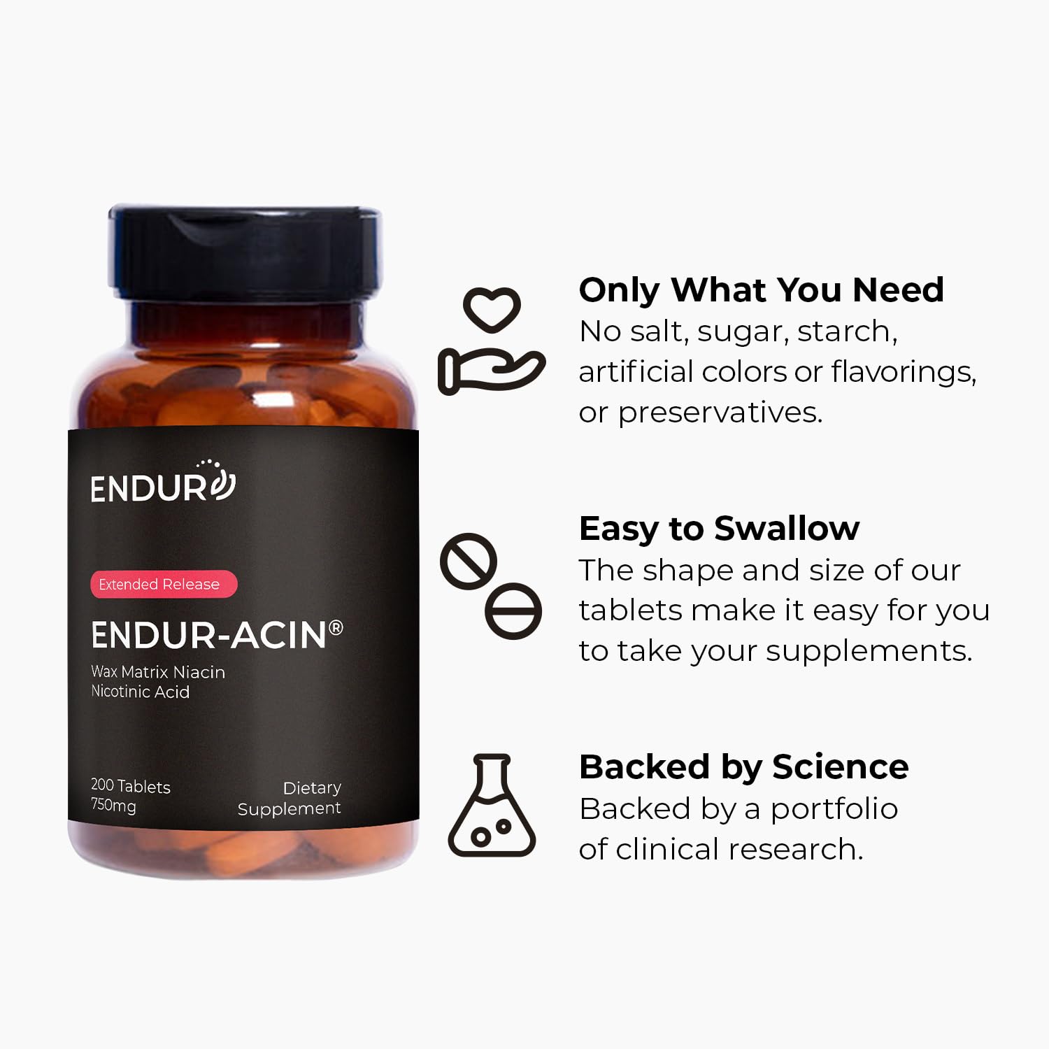 Gluten-free and vegan Endur-acin packaging label.