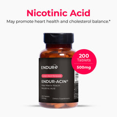 Endur-acin niacin 500mg tablets displayed to illustrate daily high-potency dose.
