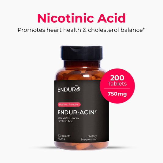 Endur-acin Niacin B3 bottle side view showing label details.
