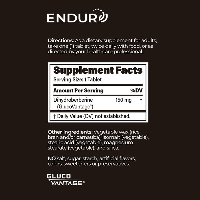 Close-up of Endur Dihydroberberine SR tablets showing texture