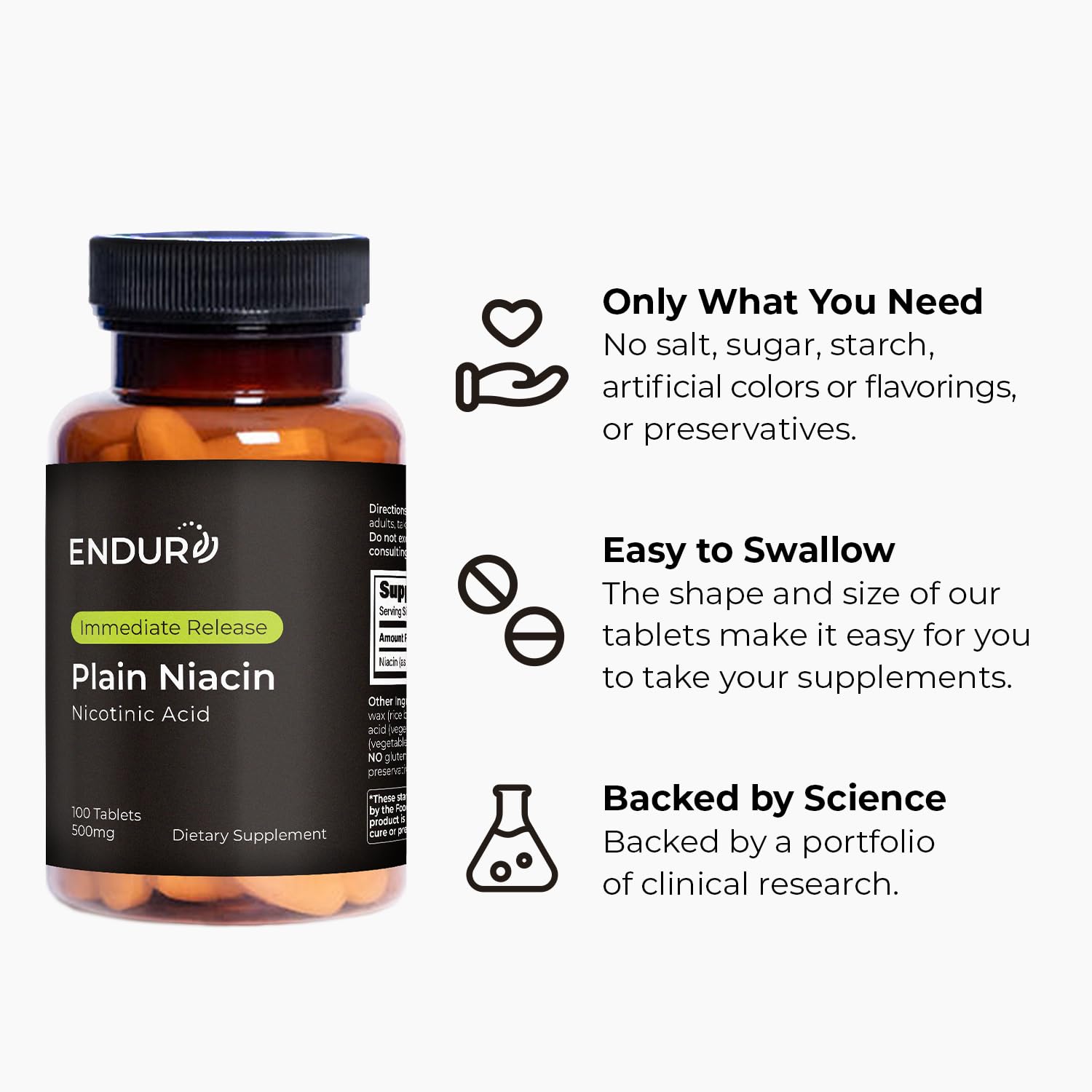 Endurance Products Endur Plain Niacin vegan-safe emblem signals vegetarian-friendly supplement.