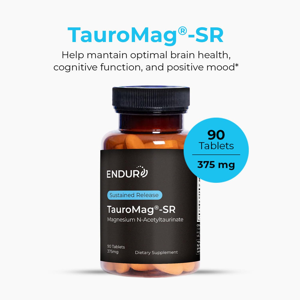 Endurance Tauromag SR bottle side showcases sustained release for steady daytime and nighttime support.