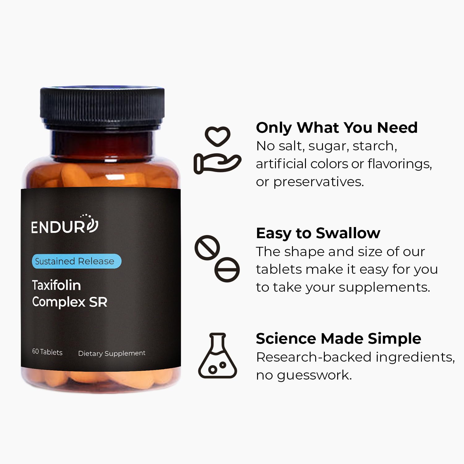 Endurance Taxifolin Complex SR dosage information on packaging for daily use.