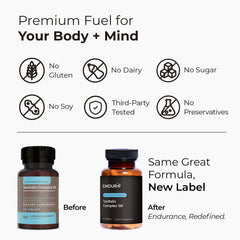 Endurance Taxifolin Complex SR label highlights vegan and gluten-free features.