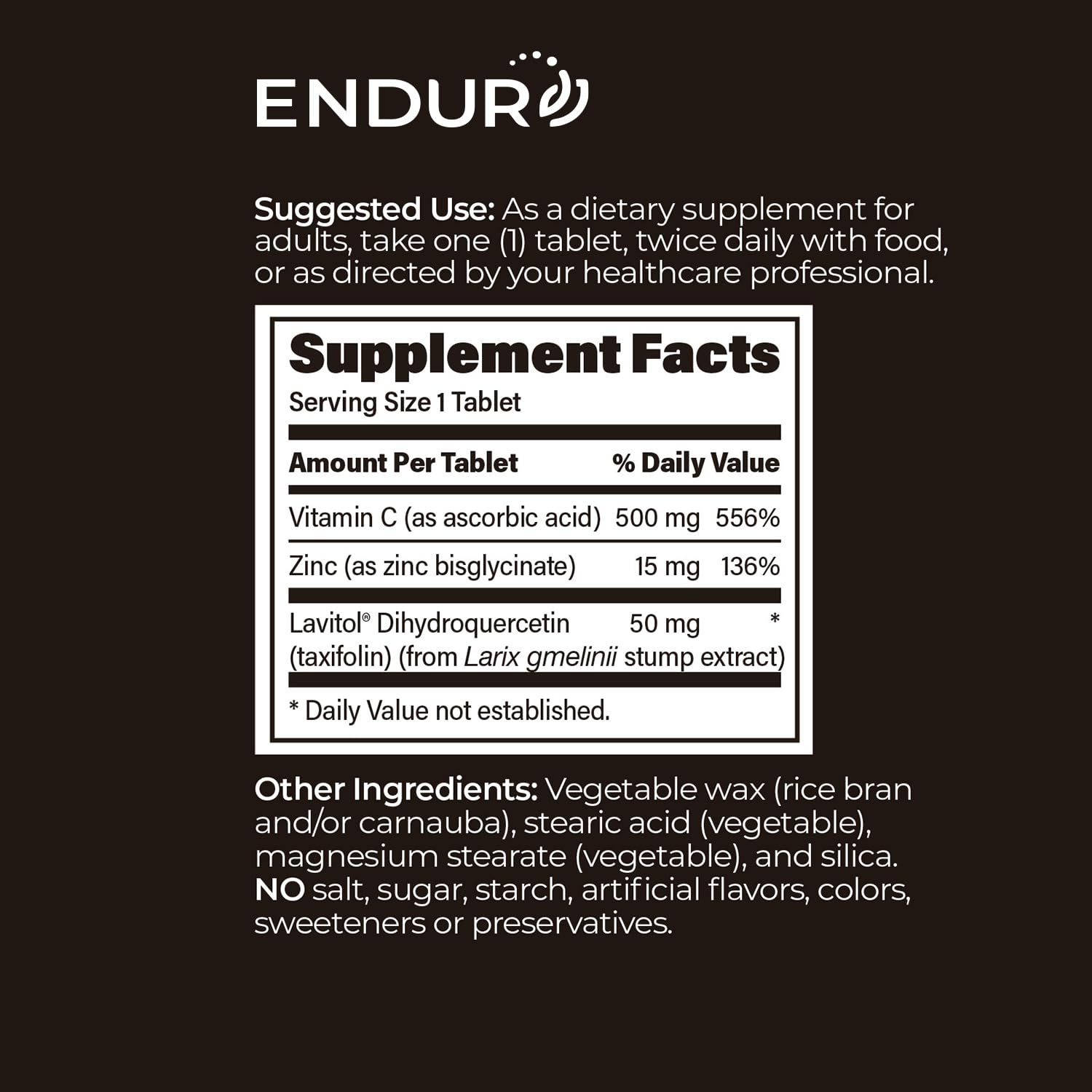 Endurance Taxifolin Complex SR USA manufacturing seal on the product.