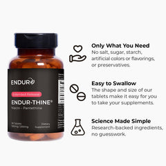 Endur-Thine Niacin Pantethine bottle side view with easy-swallow emphasis