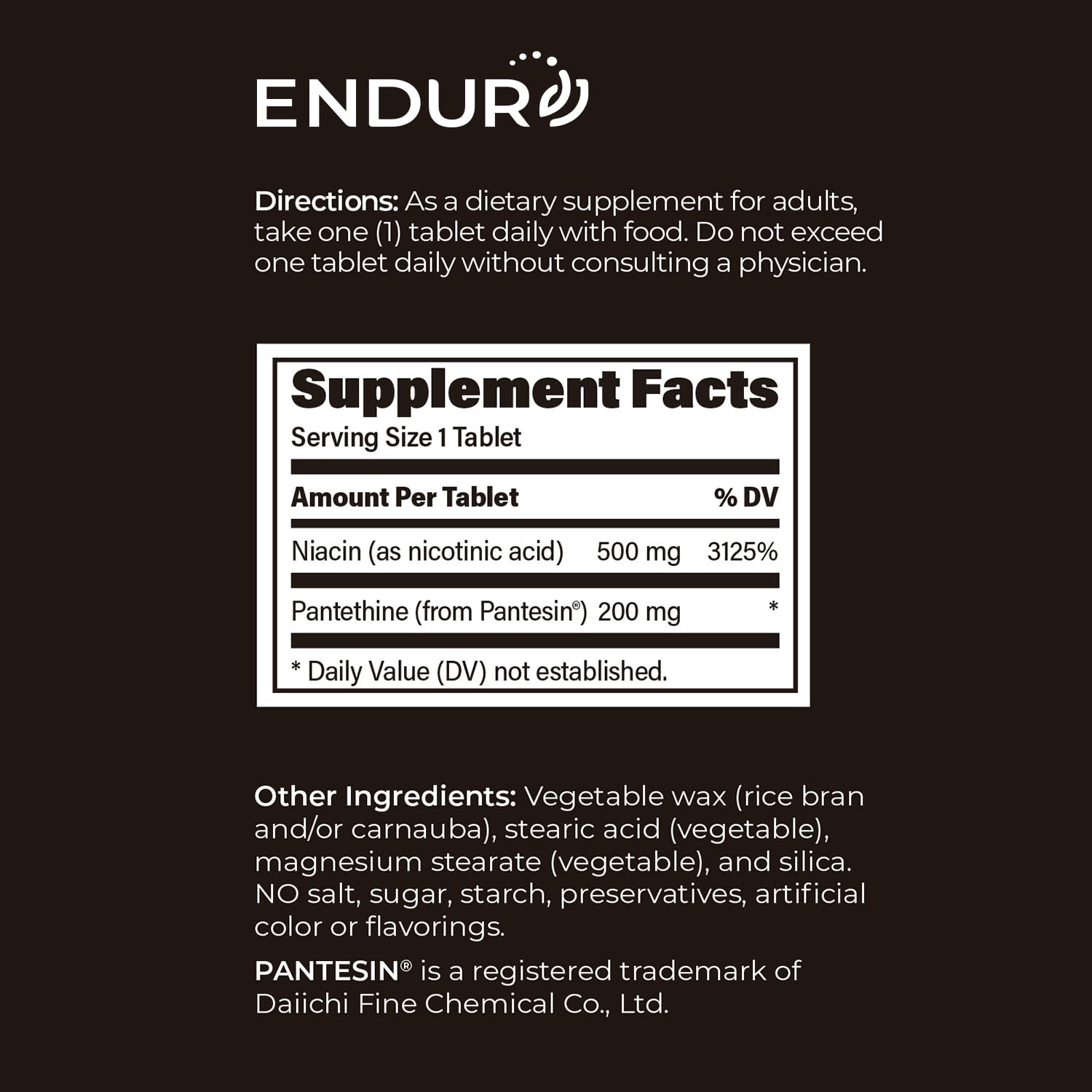 Endur-Thine Niacin Pantethine box and bottle packaging on counter