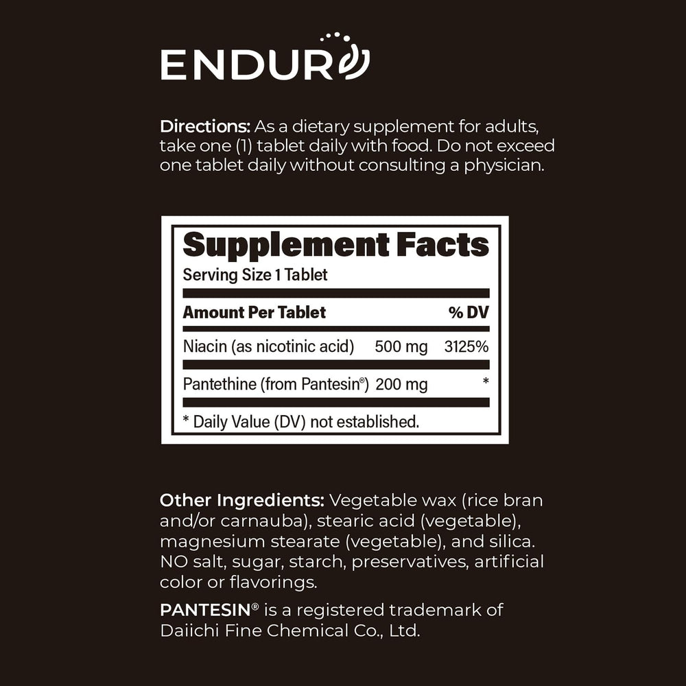 Endur-Thine Niacin Pantethine box and bottle packaging on counter