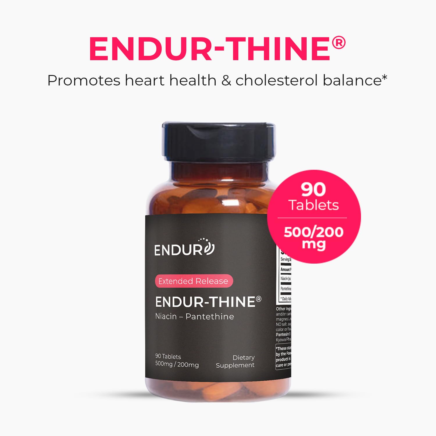 Endur-Thine Niacin Pantethine tablets closeup for daily intake