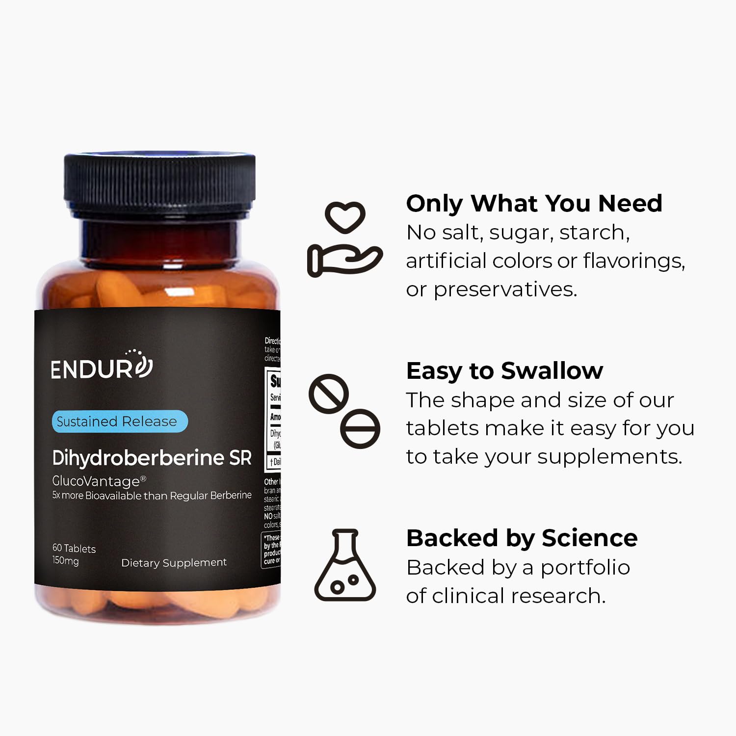 Endurance Dihydroberberine gluten-free vegan certification on label; fits dietary needs