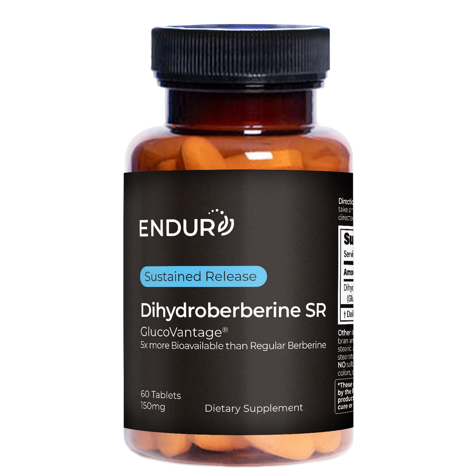 Endurance Dihydroberberine tablet close-up; compact for easy daily use