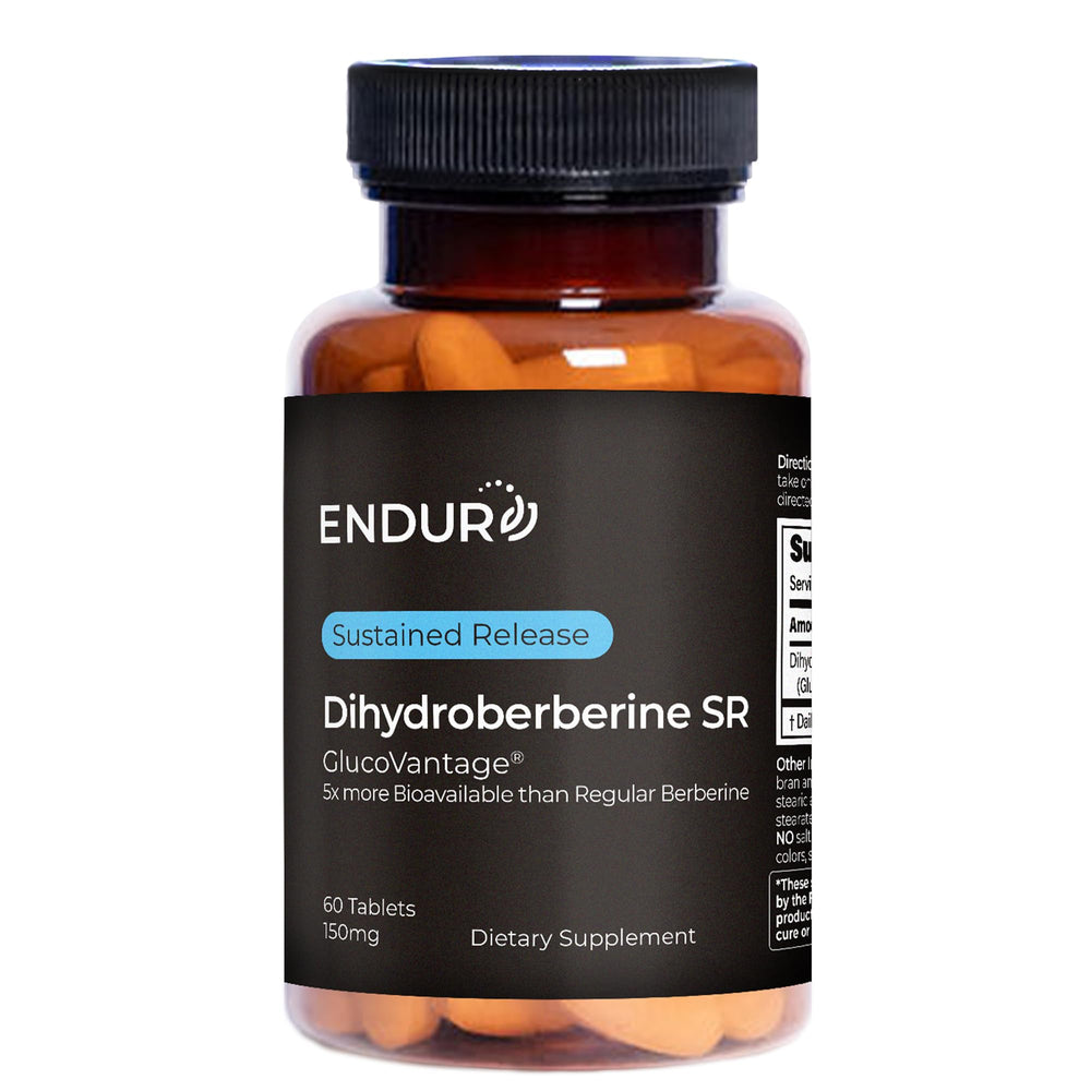Endurance Dihydroberberine tablet close-up; compact for easy daily use