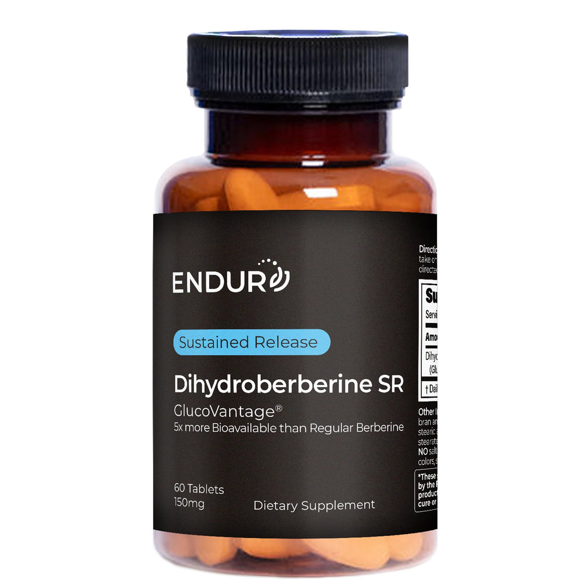 Endurance Dihydroberberine tablet close-up; compact for easy daily use
