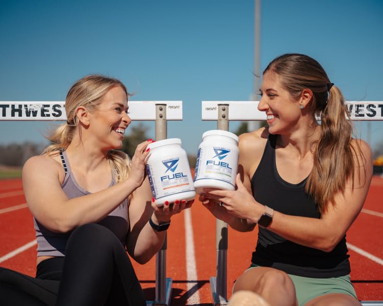 EndurElite endurance powder scoop and jar showing balanced carb blend for steady energy