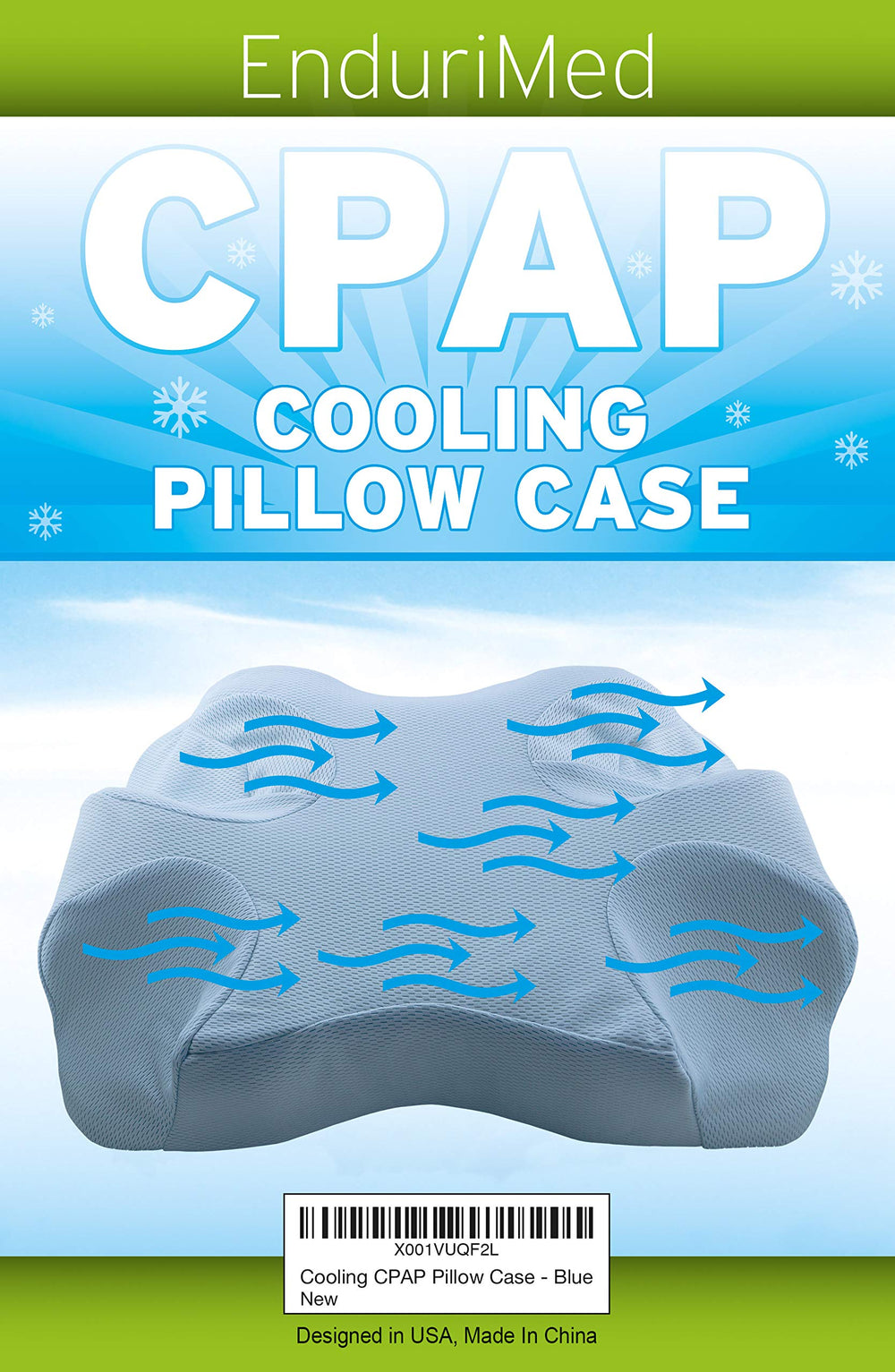 EnduriMed CPAP pillow case in blue shows a cooling, breathable surface for cooler nights