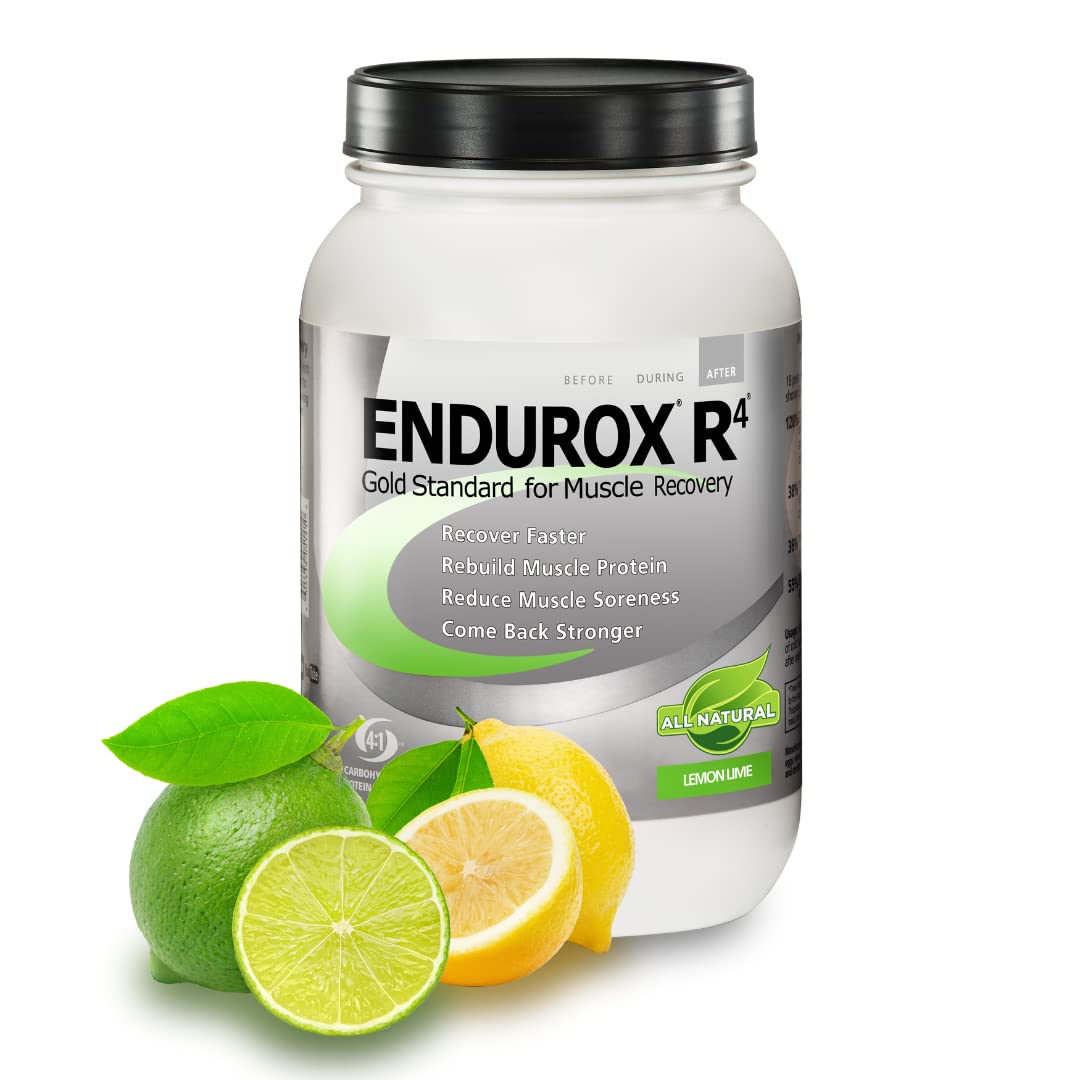 Endurox R4 Lemon Lime tub front showing recovery-focused formula for post-workout