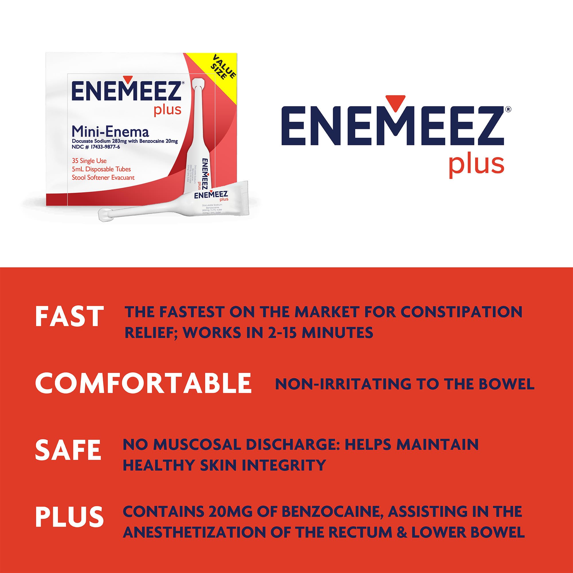 Enemeez Plus benzocaine 20mg emphasizes numbing action for gentler use.