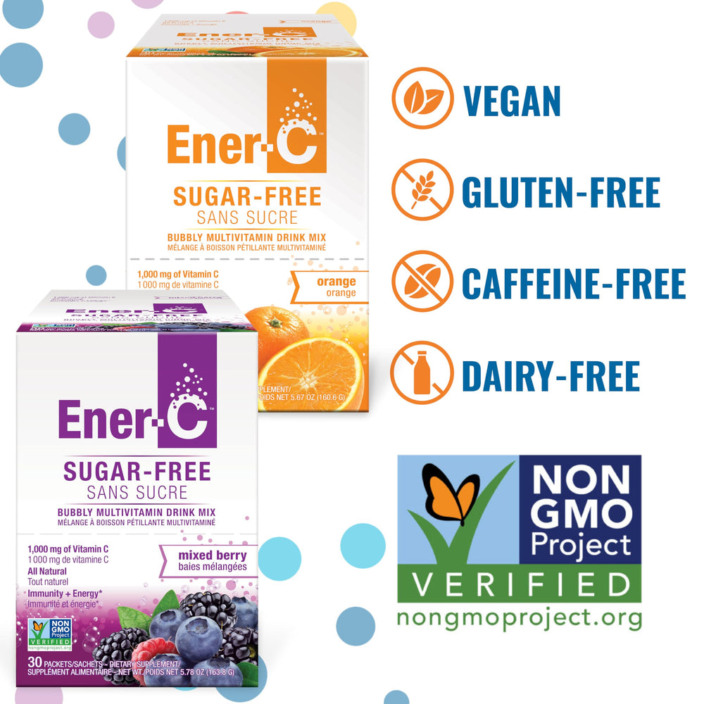 Ener-C berry packet ready to mix for a fruity, sugar-free drink.