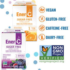 Ener-C berry packet ready to mix for a fruity, sugar-free drink.