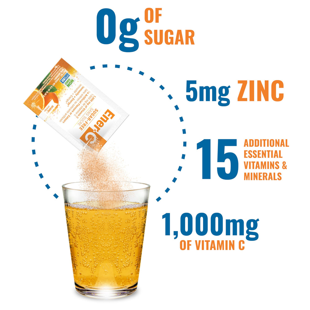 Ener-C glass with orange-hued hydration ready to sip.