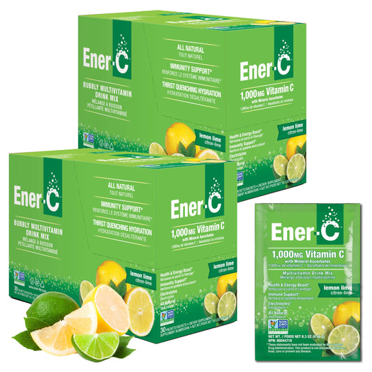 Ener-C Lemon Lime multivitamin packet for quick hydration and energy boost.