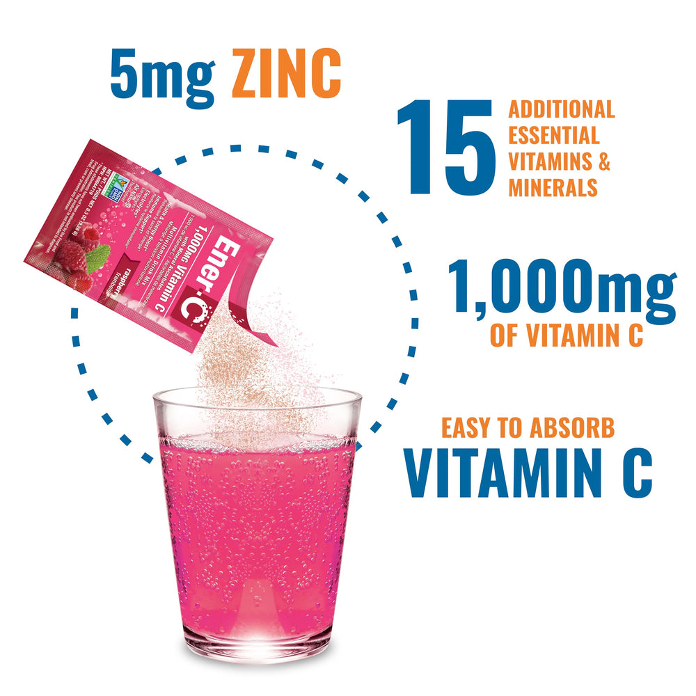 Ener-C real fruit flavor label close-up for natural taste.