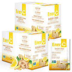 Ener-C sugar-free lemon-ginger sachet poured for an energy boost.