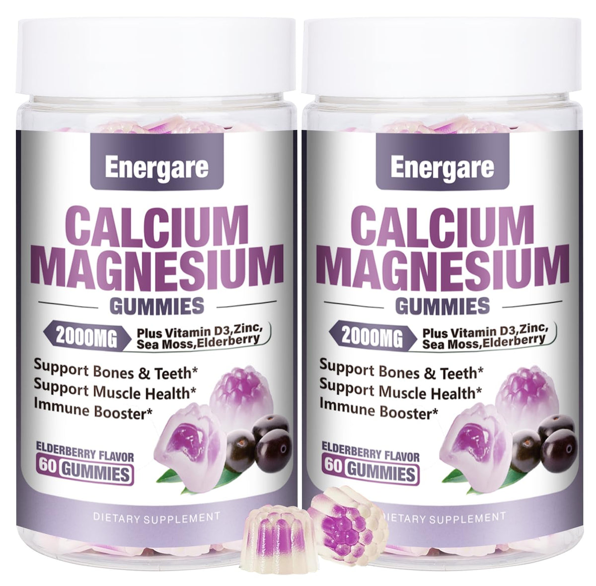 Energare calcium magnesium zinc gummies bottle front showing packaging and branding for bone support