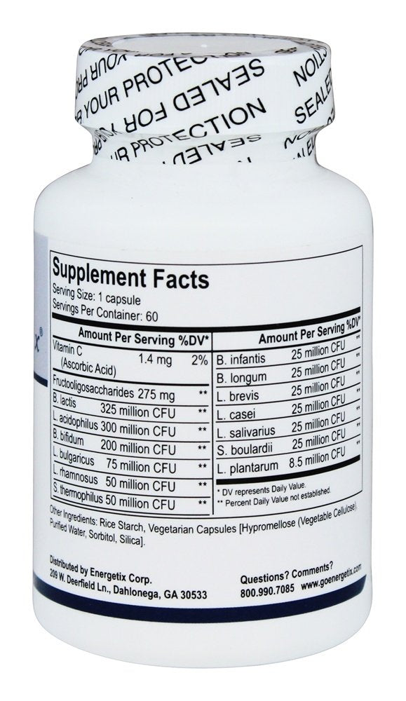 Energetix Flora 12+ label detail signals trusted branding and ingredients.