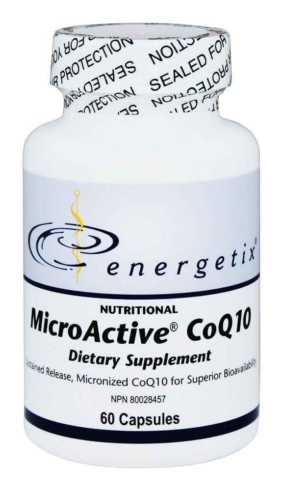 Energetix CoQ10 capsule close-up showing easy-to-swallow design.