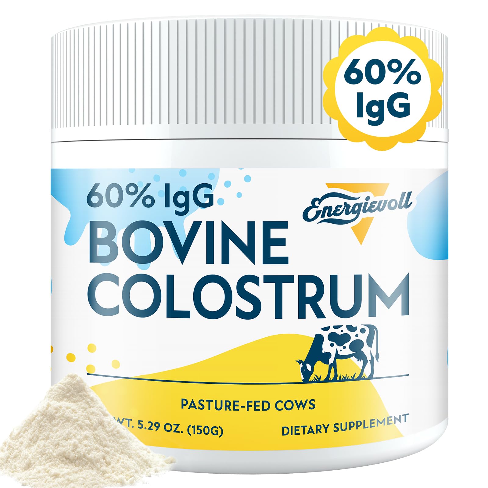 Energievoll Bovine Colostrum powder bottle for daily supplementation