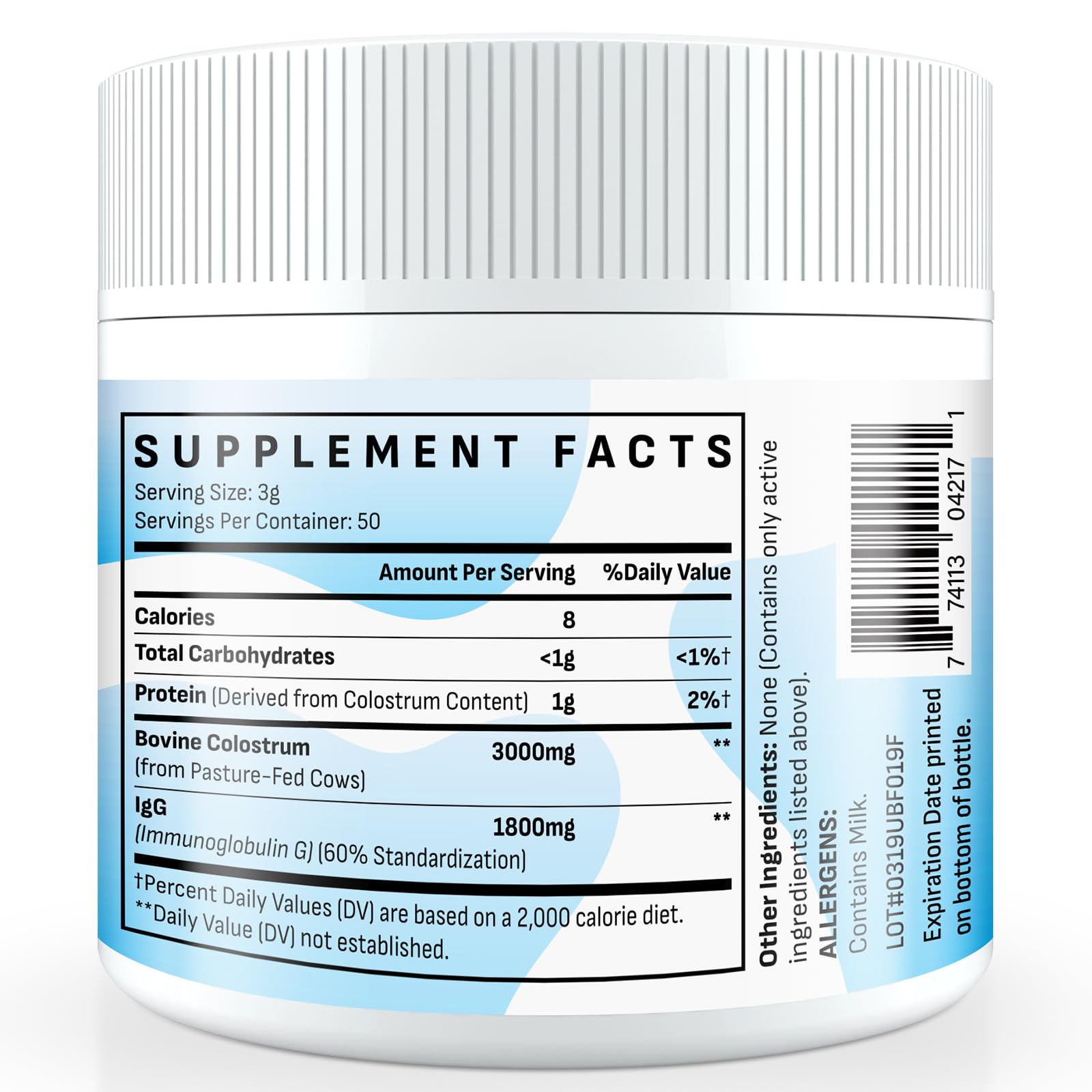 Packaging image featuring Energievoll Bovine Colostrum powder for long shelf life