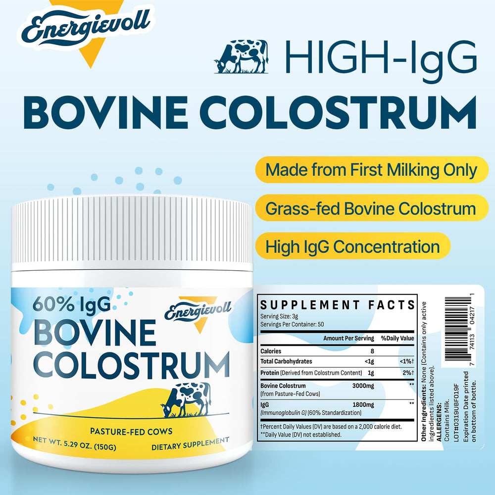 Energievoll Bovine Colostrum powder scoop ready for quick mixing