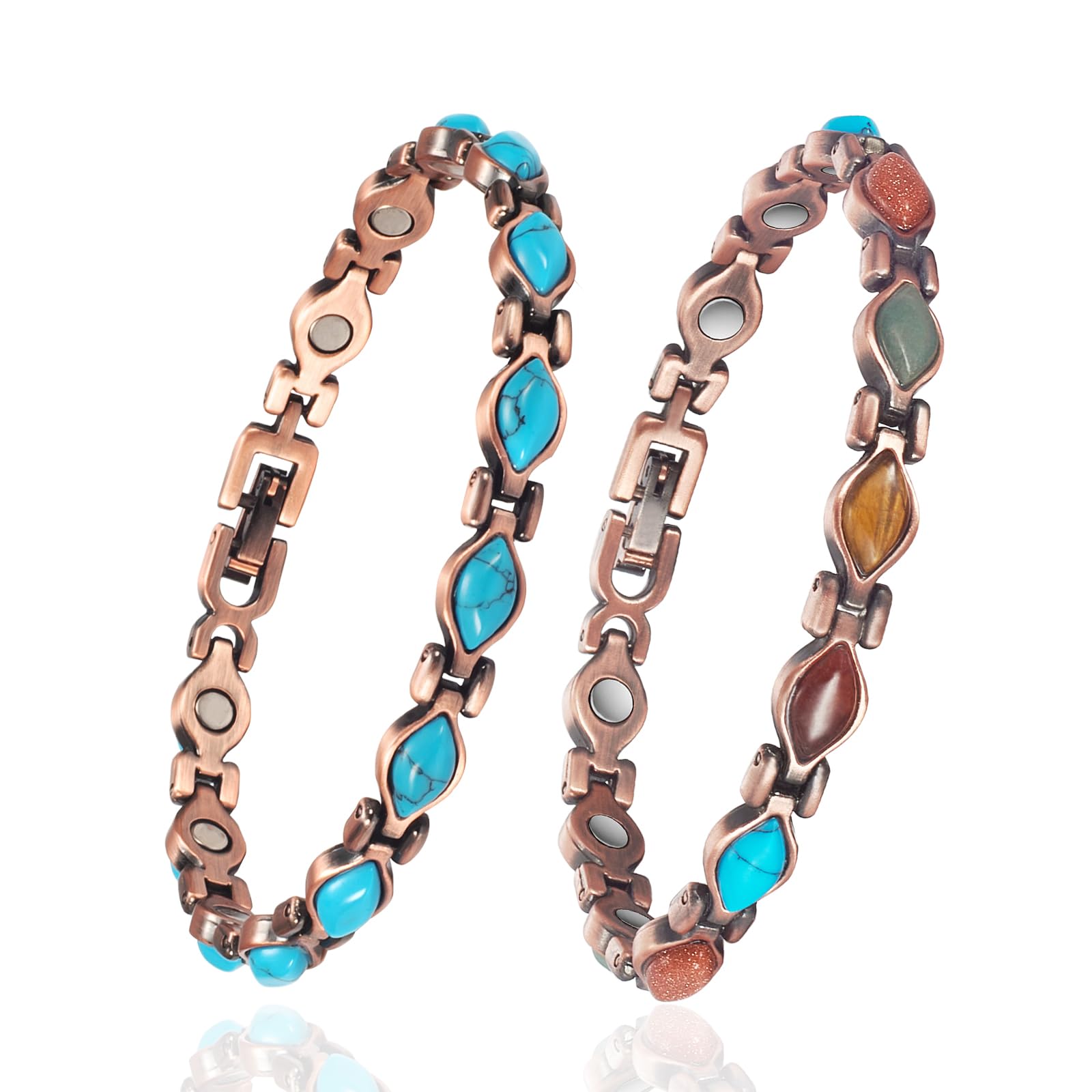 EnerMagiX copper magnetic bracelet with turquoise accents, stylish daily wear.