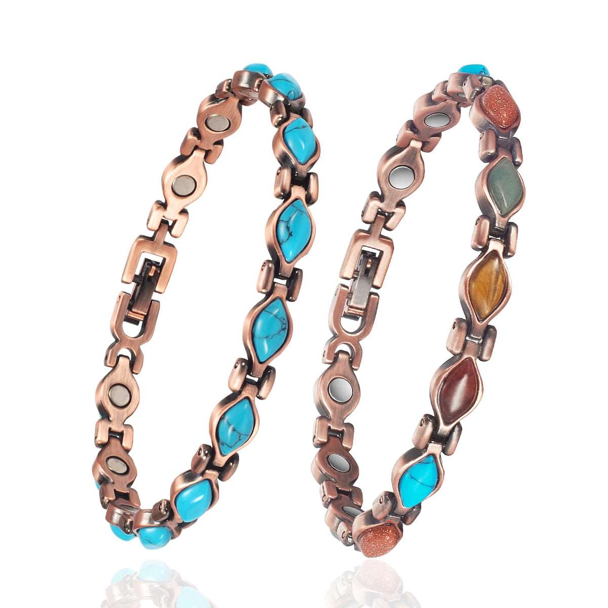 EnerMagiX copper magnetic bracelet with turquoise accents, stylish daily wear.