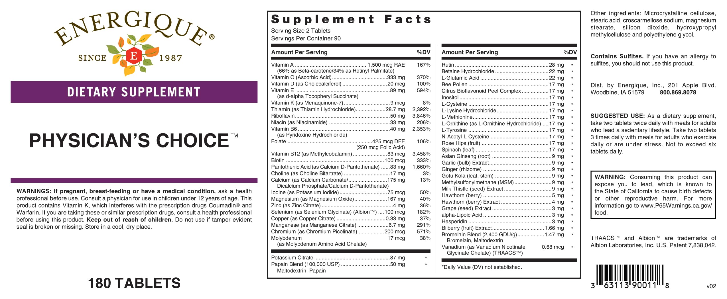 Energique Physician's Choice tablet serving for convenient daily nutrition