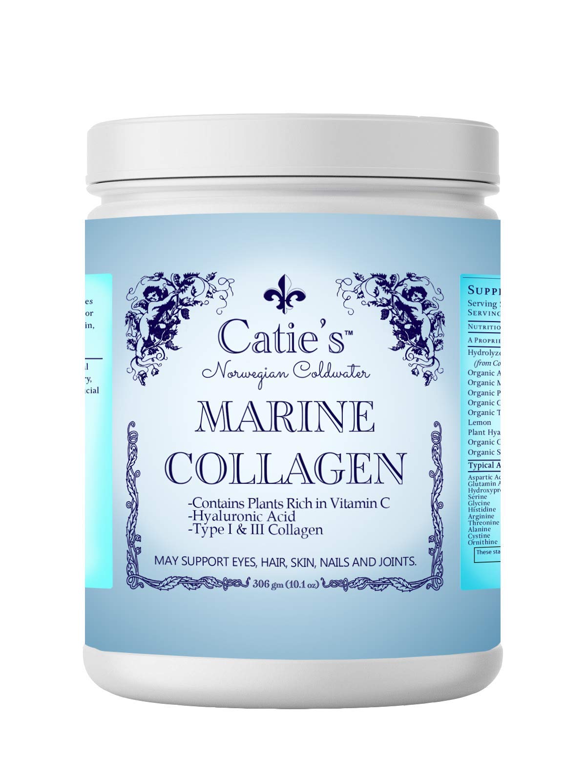 Energy Essentials Catie's Marine Collagen bottle on counter supporting easy daily use for joint and skin health