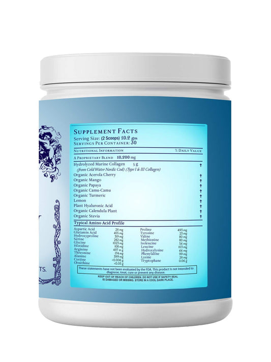 Energy Essentials Catie's Marine Collagen ingredients with Nordic cod, vitamin C, hyaluronic acid for skin and joint care