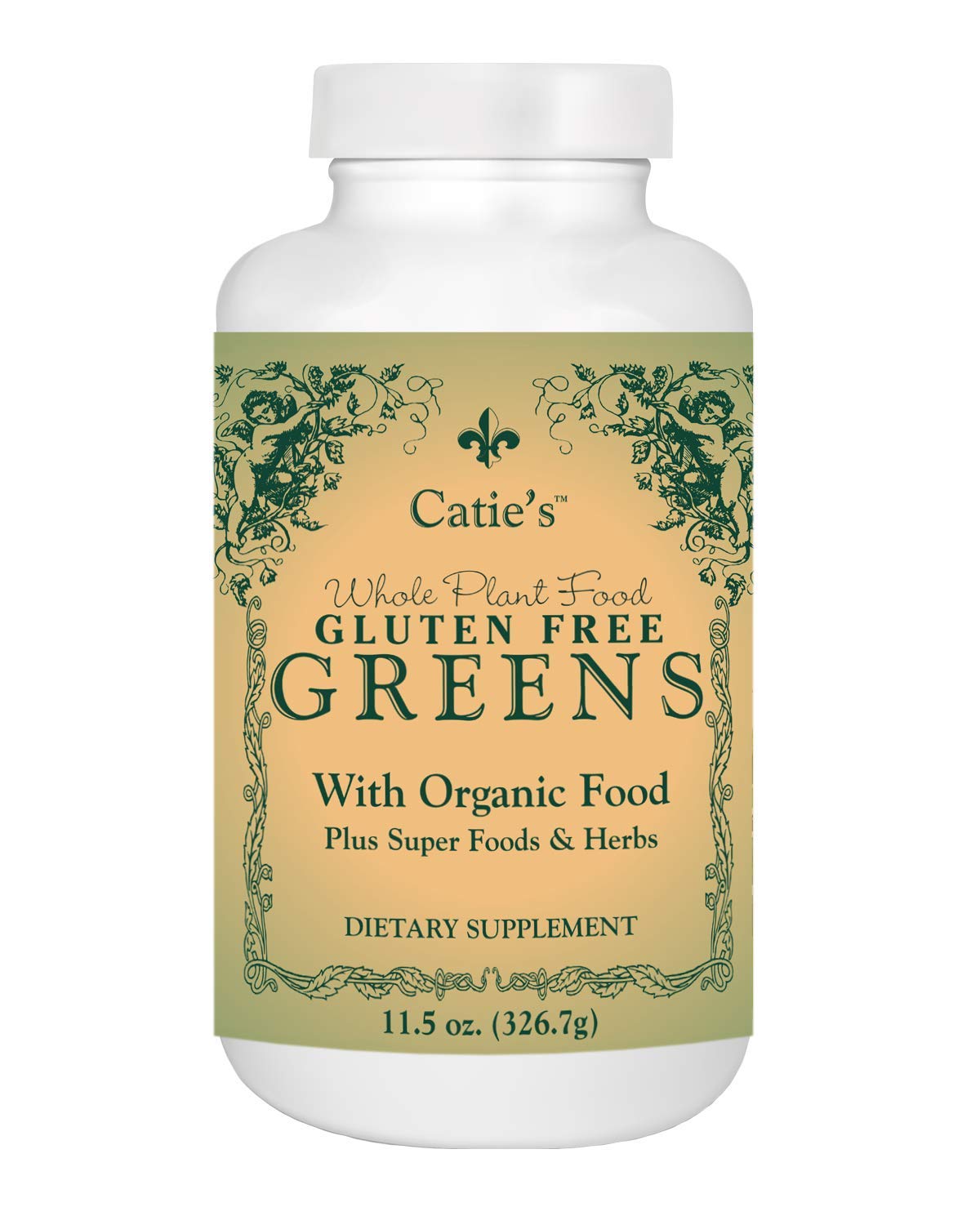 Energy Essentials Catie's Greens bottle shows organic blend for daily vitality