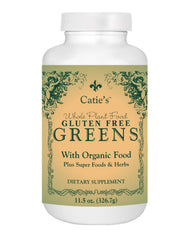 Energy Essentials Catie's Greens bottle shows organic blend for daily vitality